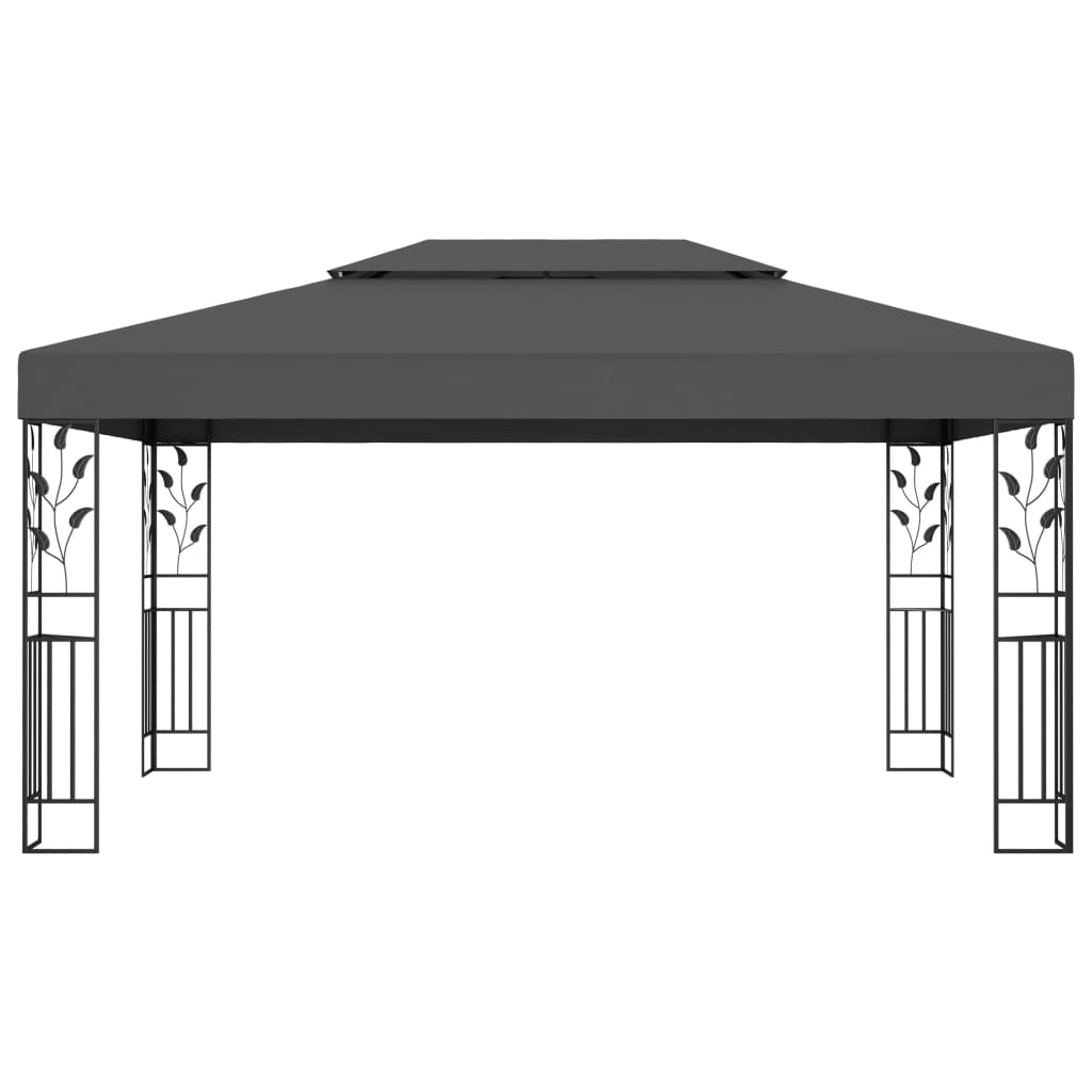 Gazebo with Double Roof&LED String Lights 3x4m Anthracite