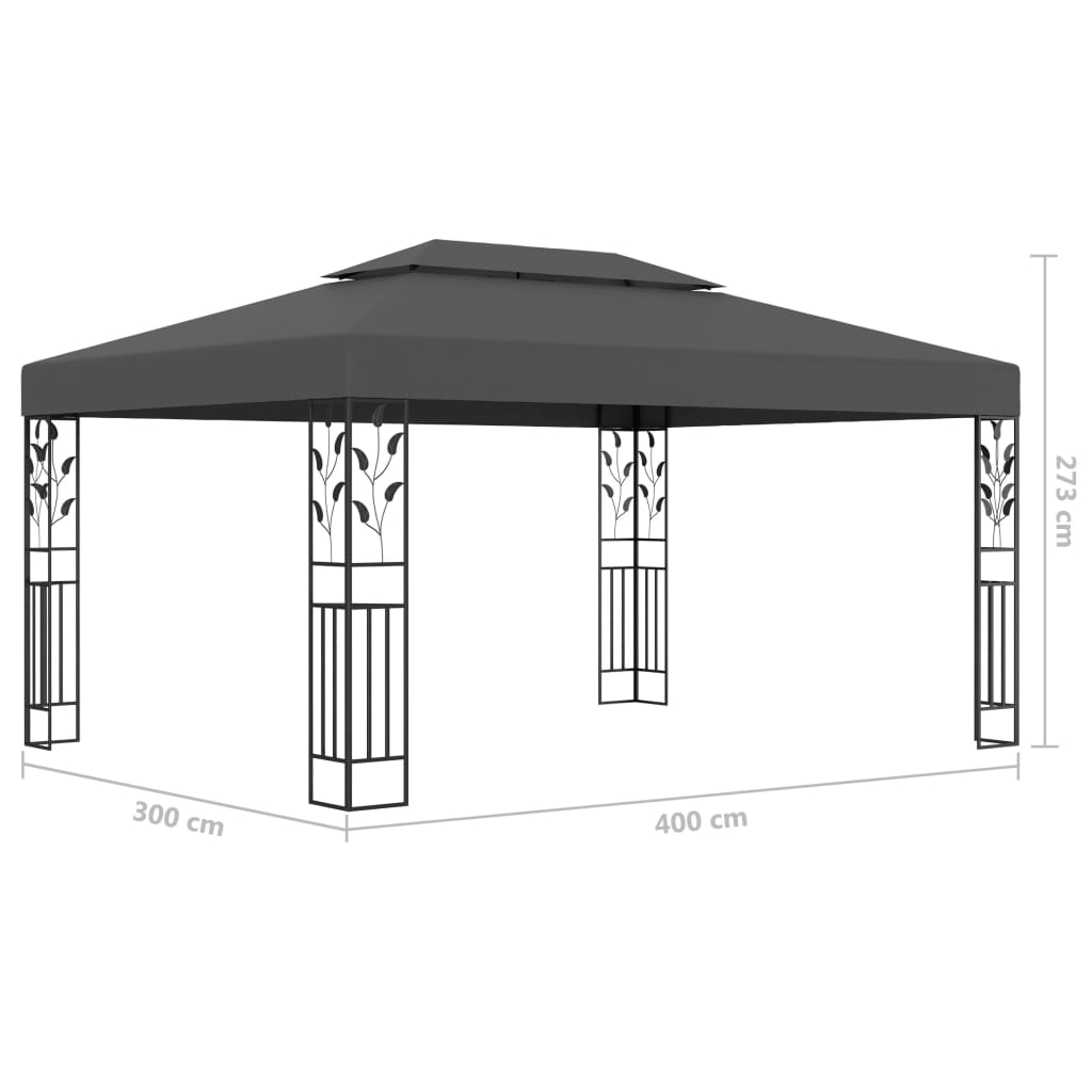 Gazebo with Double Roof&LED String Lights 3x4m Anthracite