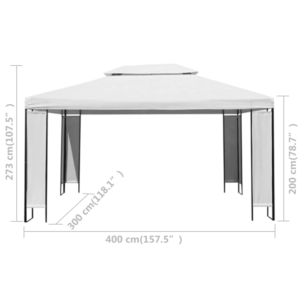 Gazebo with LED String Lights White 3x4 m