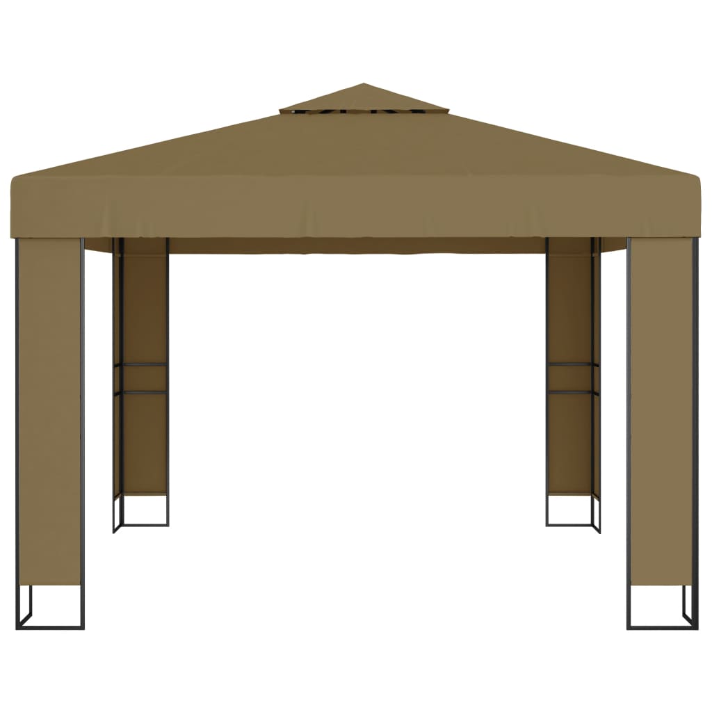 Gazebo with Double Roof&LED String Lights 3x3x2.7 m Taupe