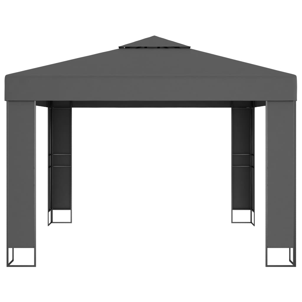 Gazebo with Double Roof&LED String Lights 3x3 m Anthracite