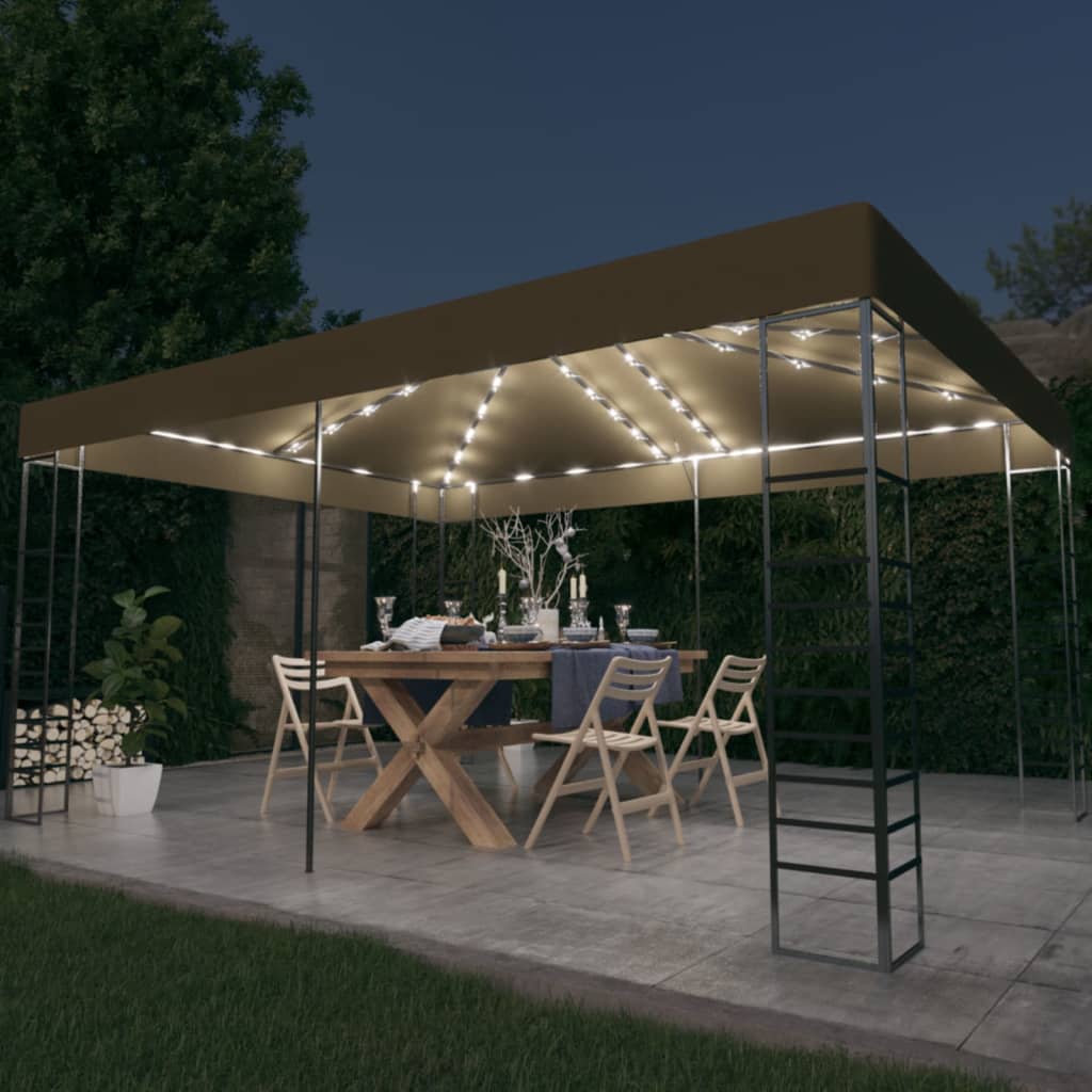 Gazebo with LED String Lights 3x4 m Taupe