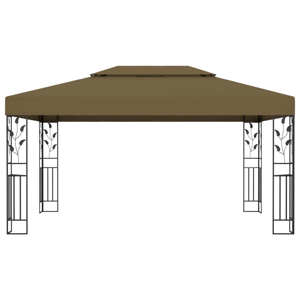 Gazebo with Double Roof&LED String Lights 3x4 m Taupe