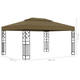 Gazebo with Double Roof&LED String Lights 3x4 m Taupe