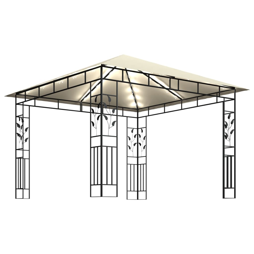 Gazebo with Mosquito Net&LED String Lights 3x3x2.73 m Cream