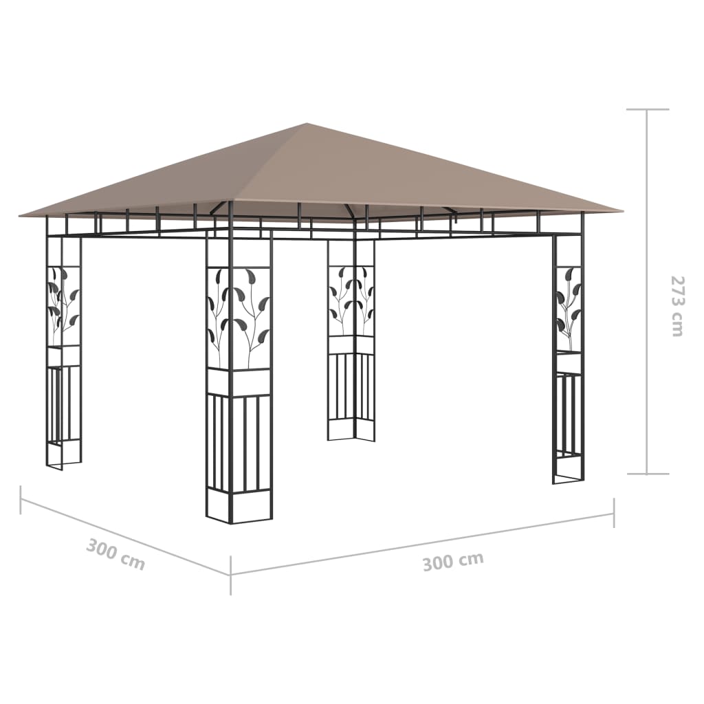 Gazebo with Mosquito Net&LED String Lights 3x3x2.73 m Taupe