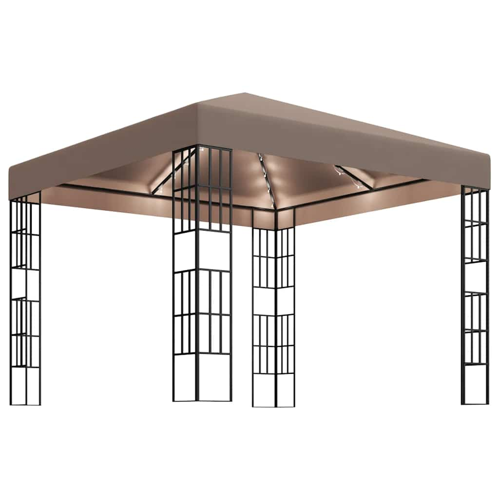 Gazebo with LED String Lights 3x3 m Taupe