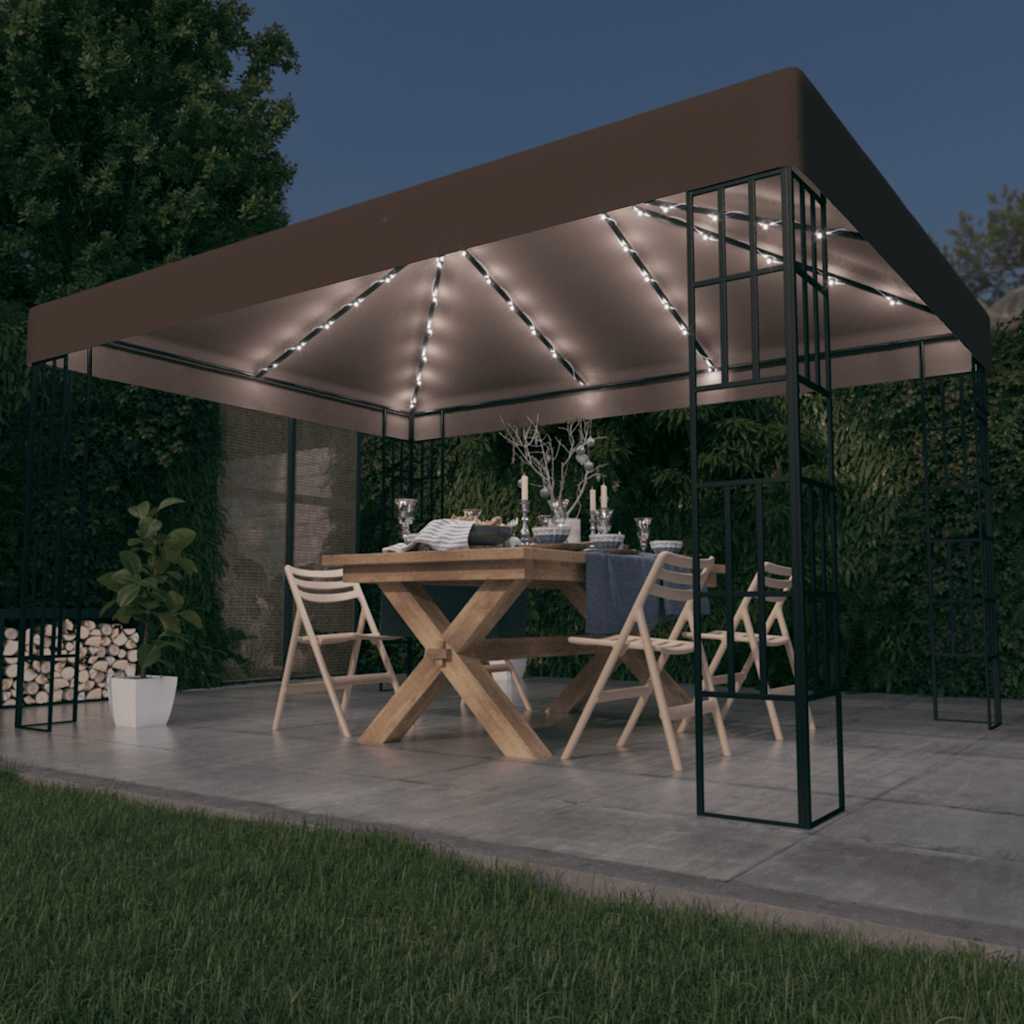 Gazebo with LED String Lights 4x3 m Taupe