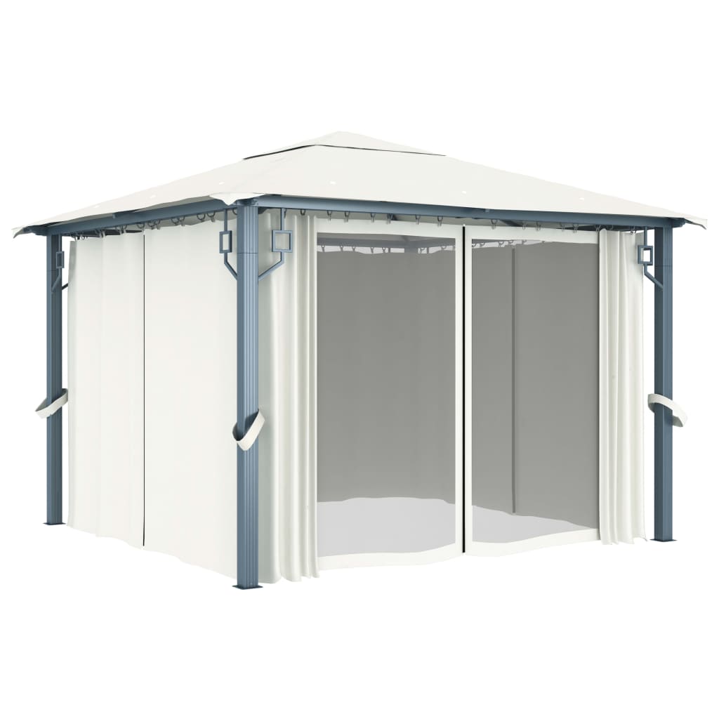 Gazebo with Curtain&LED String Lights 3x3 m Cream Aluminium