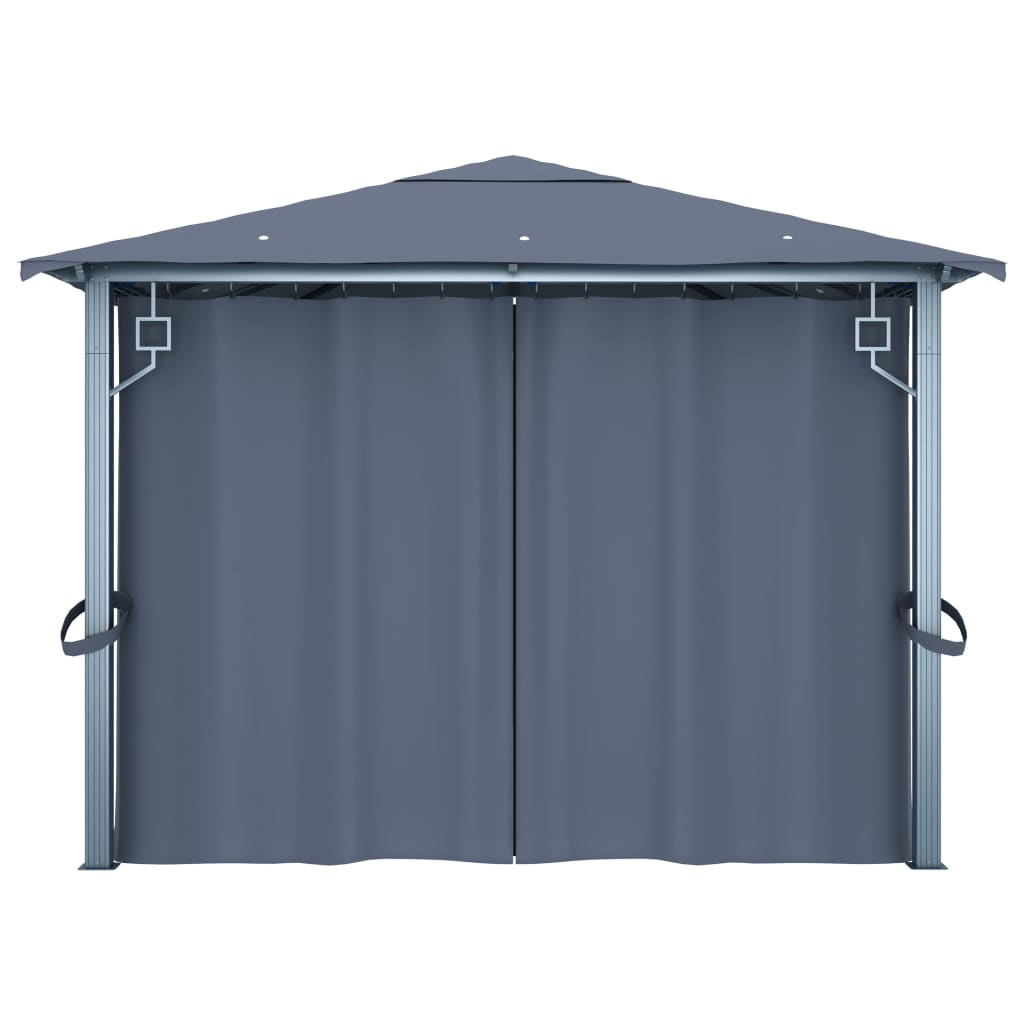 Gazebo with Curtain&LED String Lights 4x3 m Anthracite Aluminium