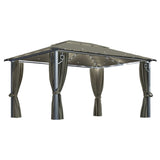 Gazebo with Curtain&LED String Lights 4x3 m Taupe Aluminium