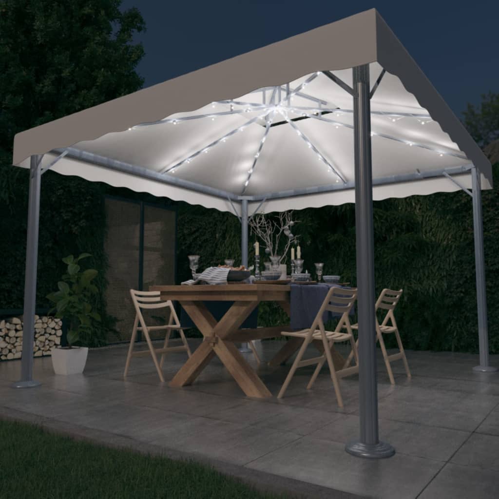 Gazebo with LED String Lights 300x300 cm Cream Aluminium