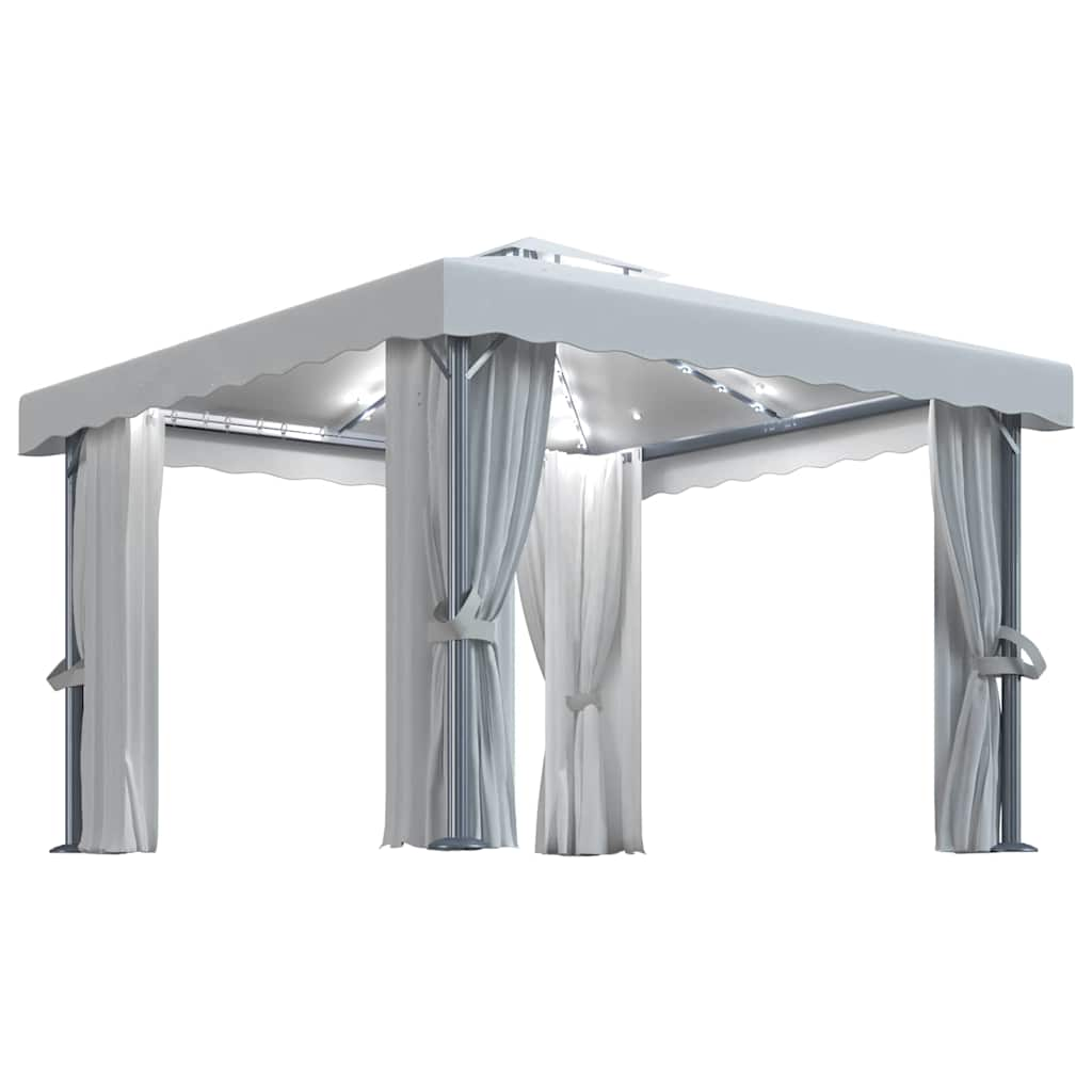 Gazebo with Curtain&LED String Lights 3x3 m Cream White