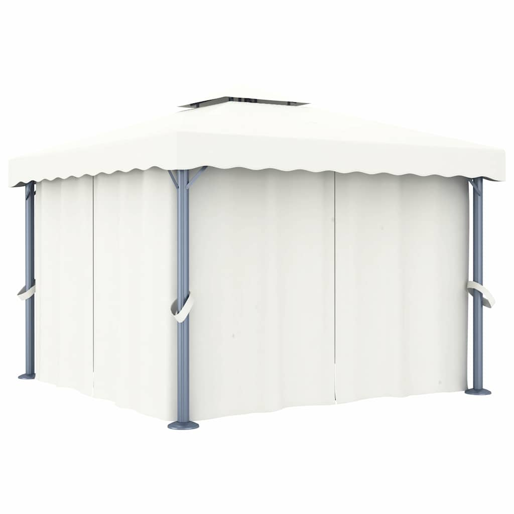 Gazebo with Curtain&LED String Lights 3x3 m Cream White