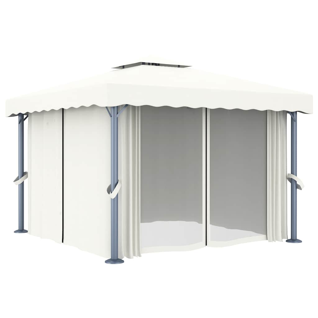 Gazebo with Curtain&LED String Lights 3x3 m Cream White