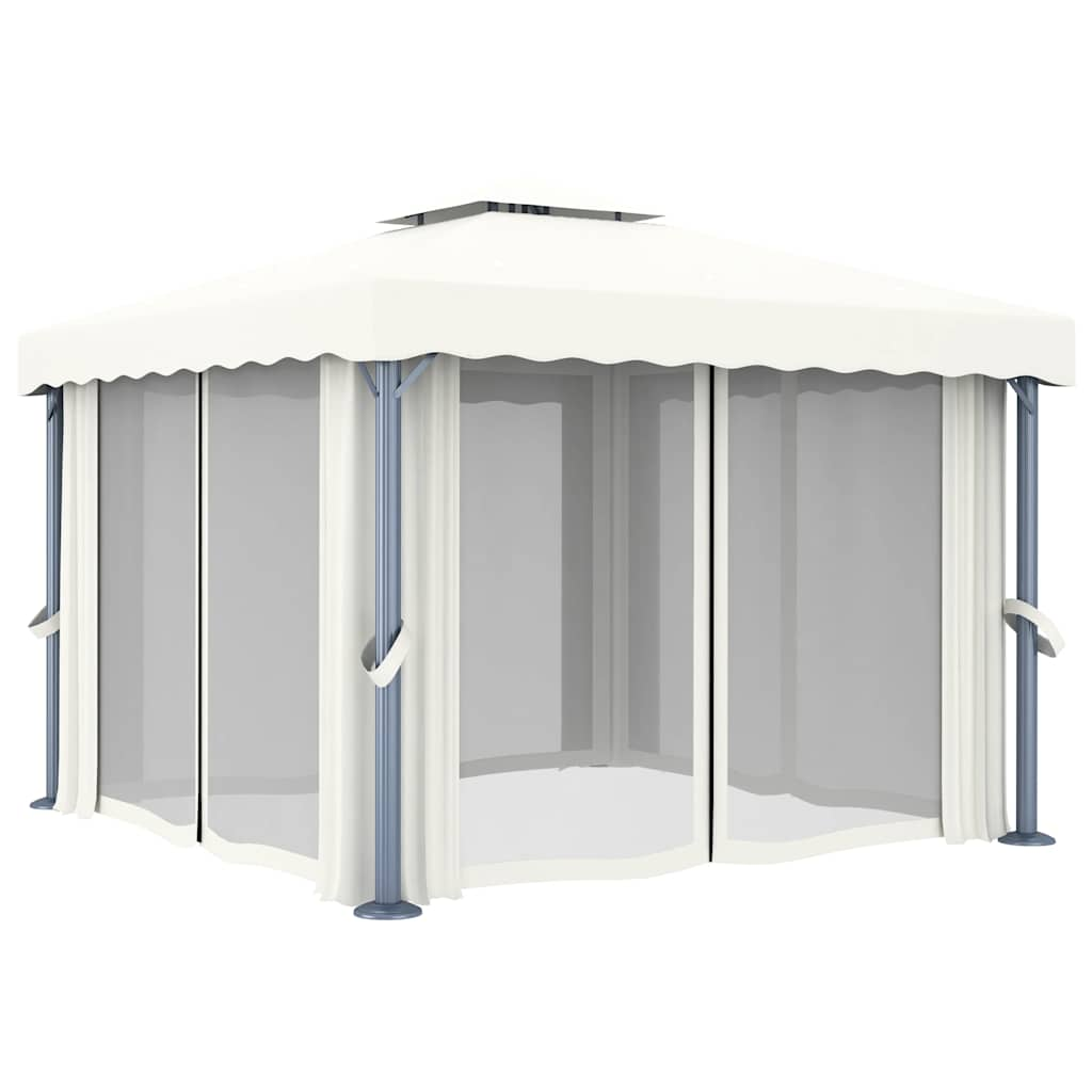 Gazebo with Curtain&LED String Lights 3x3 m Cream White