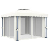 Gazebo with Curtain&LED String Lights 3x3 m Cream White