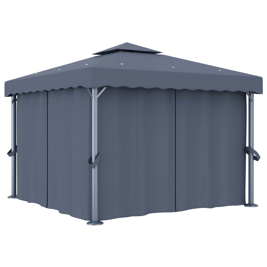 Gazebo with Curtain&LED String Lights 3x3 m Anthracite