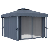 Gazebo with Curtain&LED String Lights 3x3 m Anthracite