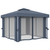 Gazebo with Curtain&LED String Lights 3x3 m Anthracite