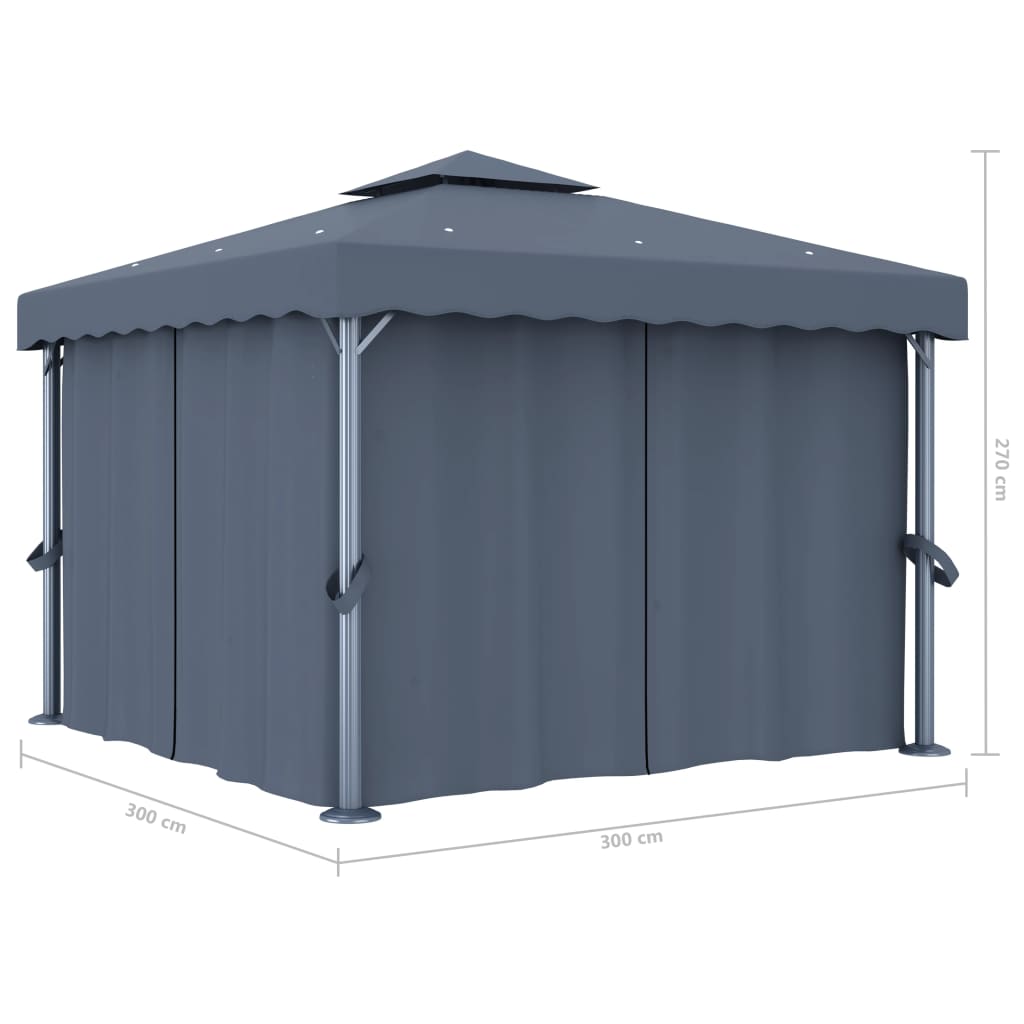 Gazebo with Curtain&LED String Lights 3x3 m Anthracite