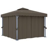 Gazebo with Curtain&LED String Lights 3x3 m Taupe