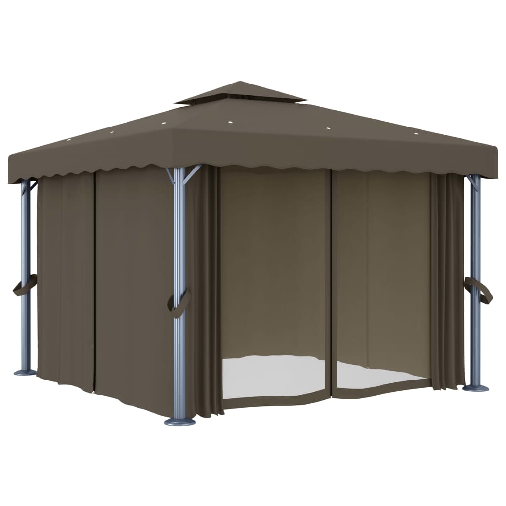 Gazebo with Curtain&LED String Lights 3x3 m Taupe