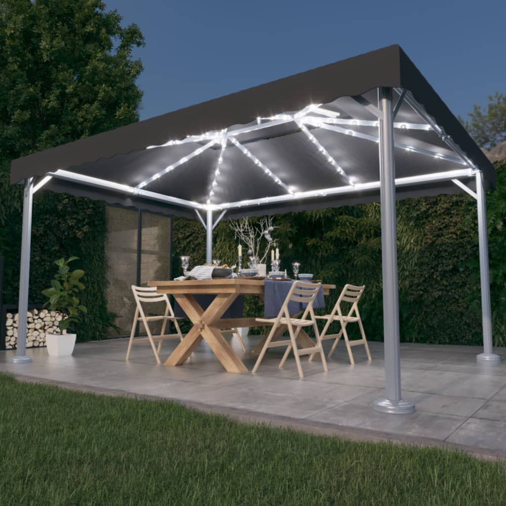 Gazebo with LED String Lights 400x300 cm Anthracite Aluminium