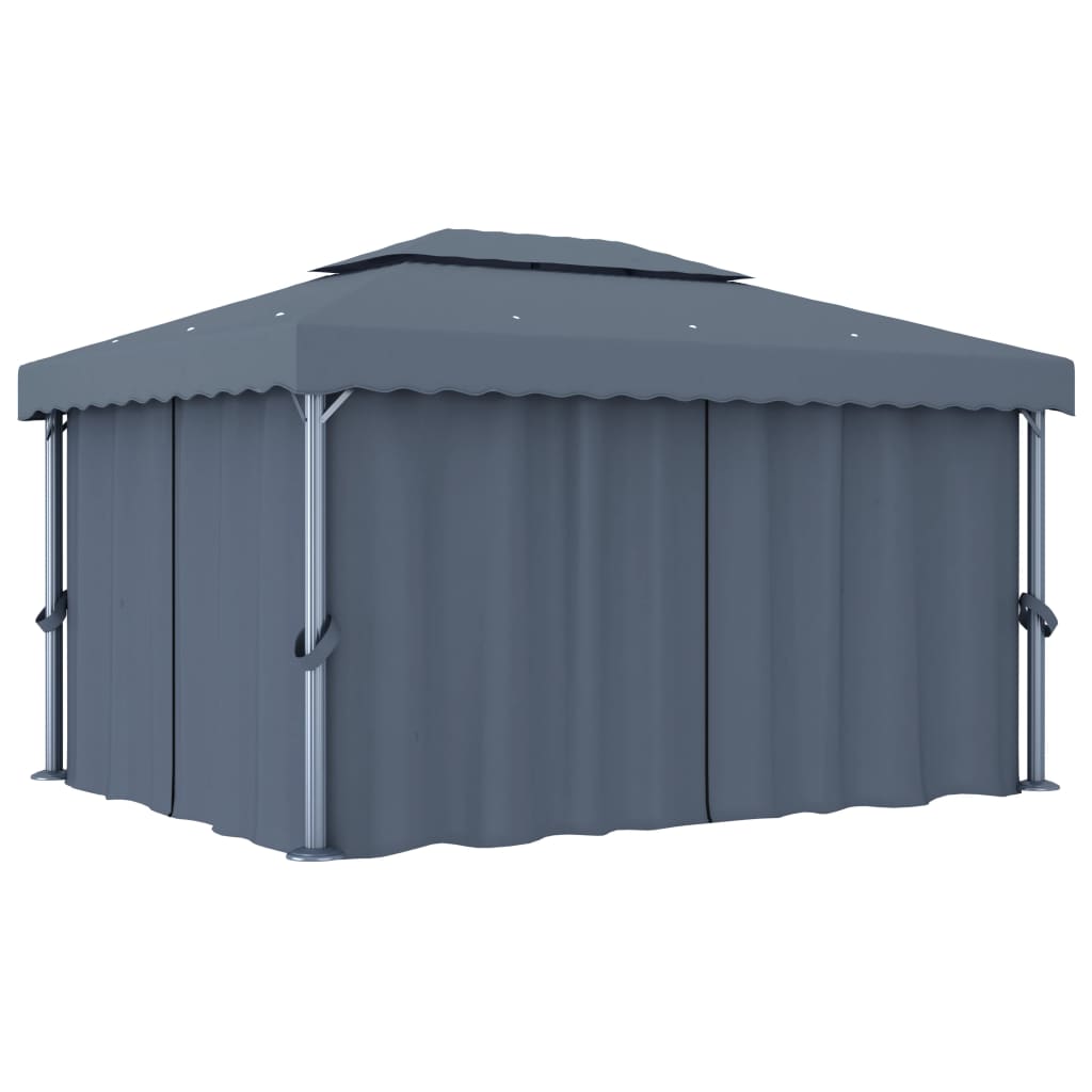 Gazebo with Curtain&LED String Lights 4x3 m Anthracite