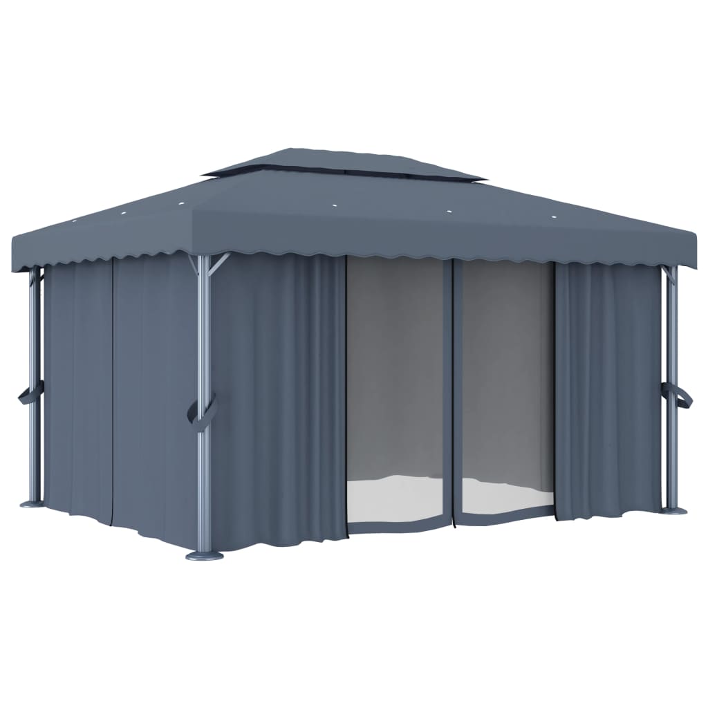 Gazebo with Curtain&LED String Lights 4x3 m Anthracite