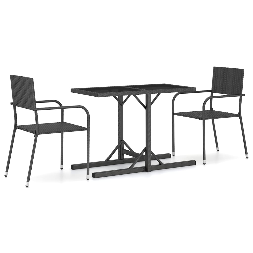 3 Piece Garden Dining Set Black