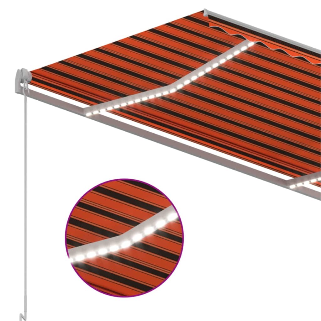 Manual Retractable Awning with LED 350x250 cm Orange and Brown