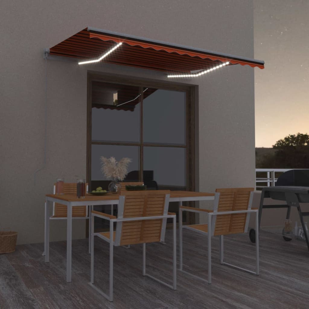 Manual Retractable Awning with LED 350x250 cm Orange and Brown