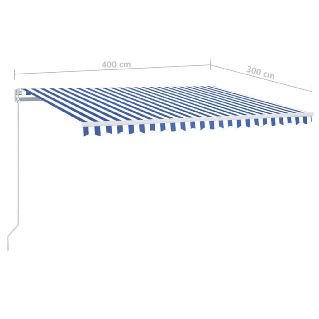 Manual Retractable Awning with LED 400x300 cm Blue and White