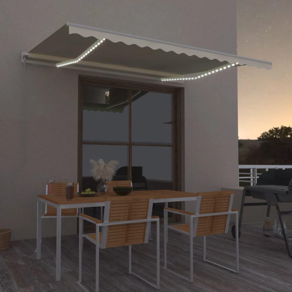 Manual Retractable Awning with LED 400x300 cm Cream