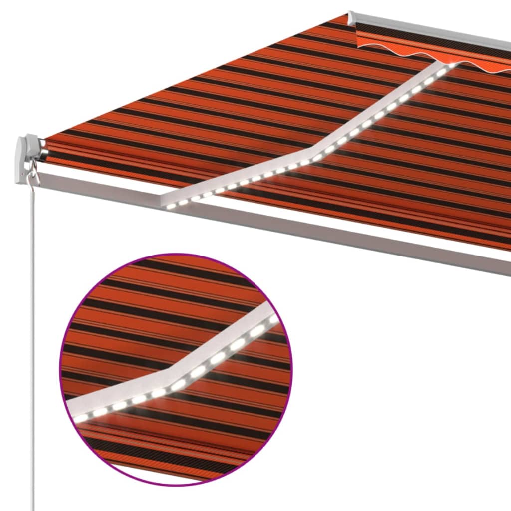 Manual Retractable Awning with LED 450x300 cm Orange and Brown