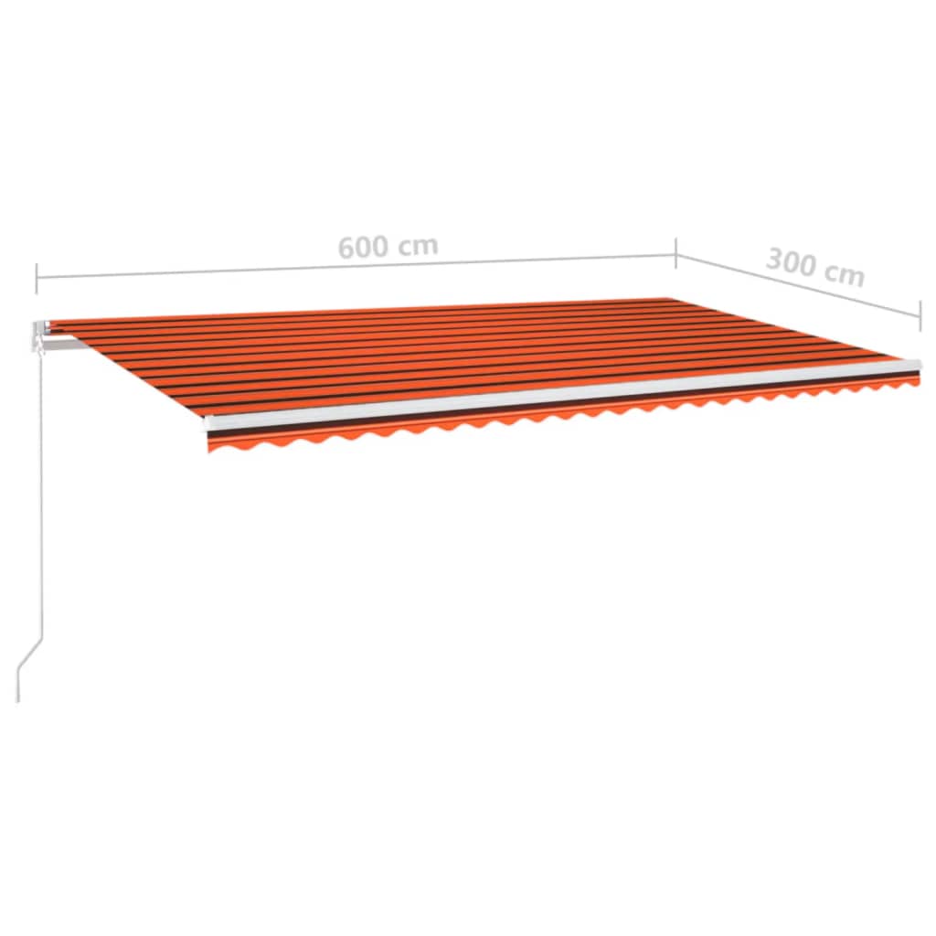 Manual Retractable Awning with LED 600x300 cm Orange and Brown