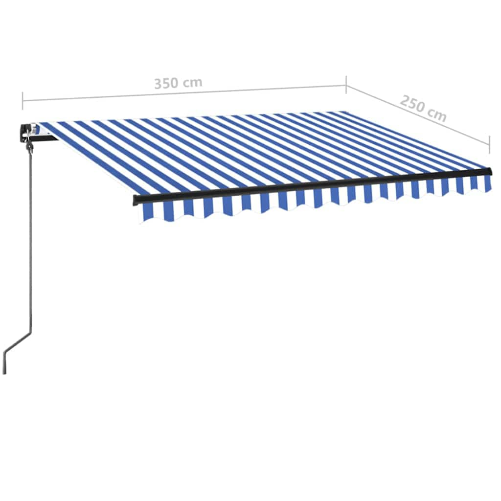 Manual Retractable Awning with LED 350x250 cm Blue and White