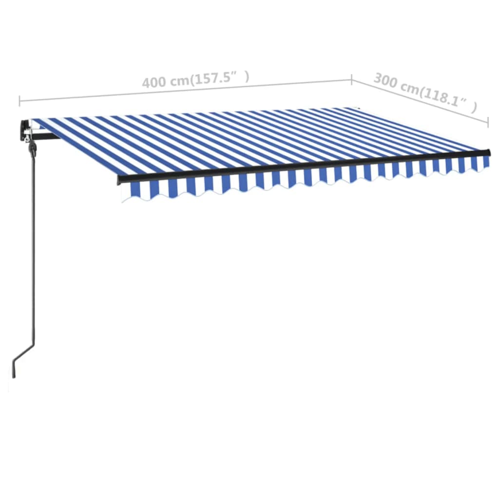 Manual Retractable Awning with LED 400x300 cm Blue and White