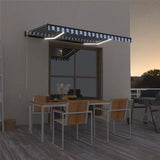 Manual Retractable Awning with LED 400x300 cm Blue and White