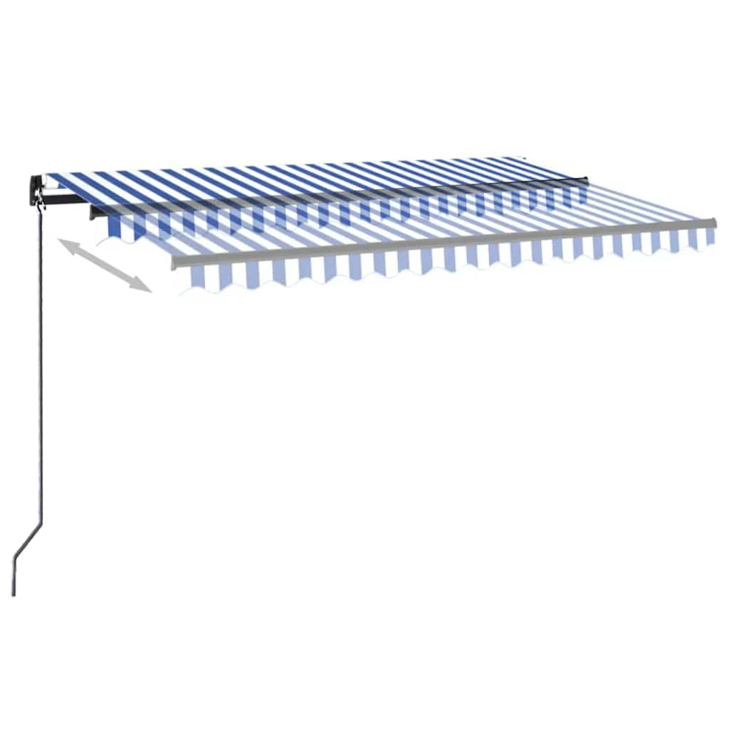 Manual Retractable Awning with LED 450x300 cm Blue and White