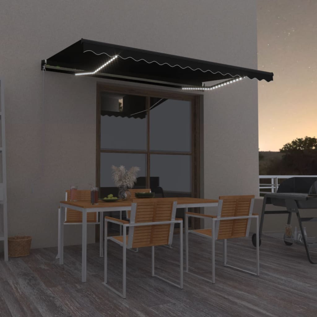 Manual Retractable Awning with LED 400x350 cm Anthracite