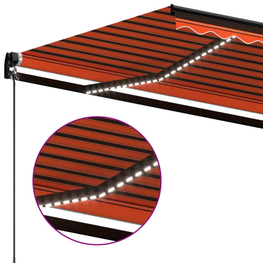 Manual Retractable Awning with LED 400x350 cm Orange and Brown