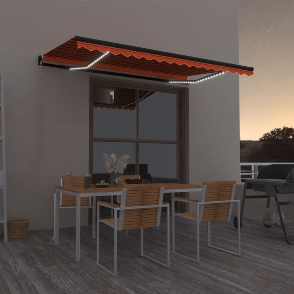 Manual Retractable Awning with LED 450x350 cm Orange and Brown