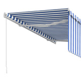 Manual Retractable Awning with Blind 3x2.5m Blue&White