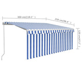 Manual Retractable Awning with Blind 3x2.5m Blue&White