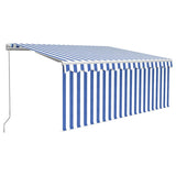 Manual Retractable Awning with Blind&LED 3x2.5m Blue&White