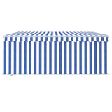 Manual Retractable Awning with Blind&LED 3x2.5m Blue&White