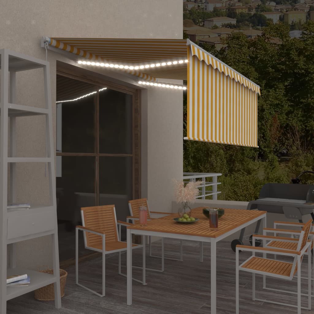 Manual Retractable Awning with Blind&LED 3x2.5m Yellow&White