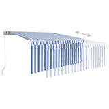 Manual Retractable Awning with Blind&LED 3.5x2.5m Blue&White